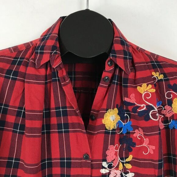 Madewell Embroidered Central Shirt in Dahl Plaid Women's XS Floral Button Down - Picture 4 of 11